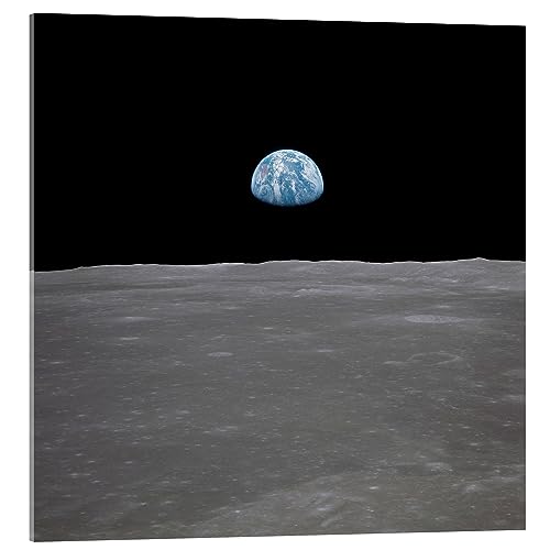 Posterlounge Apollo 11 – Aufgang der Erde über dem Mond Acrylglasbild von NASA 100 x 100 cm Schwarz Lernen & Wissen Wanddeko von Posterlounge