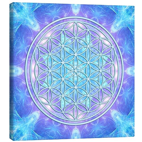 Posterlounge Blume des Lebens - Delfin Bewusstsein Leinwandbild von Dolphins DreamDesign Wandbilder für jeden Raum 60 x 60 cm Türkis Spiritualität & Entspannung Wanddeko von Posterlounge