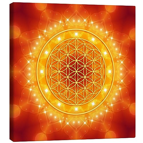 Posterlounge Blume des Lebens - Goldene Lichtenergie Leinwandbild von Dolphins DreamDesign Wandbilder für jeden Raum 30 x 30 cm Spiritualität & Entspannung Wanddeko von Posterlounge