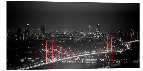 Posterlounge Bosporus Brücke bei Nacht - color Key rot (Istanbul, Türkei) Acrylglasbild von gn fotografie Wandbilder für jeden Raum 100 x 50 cm Architektur Wanddeko von Posterlounge