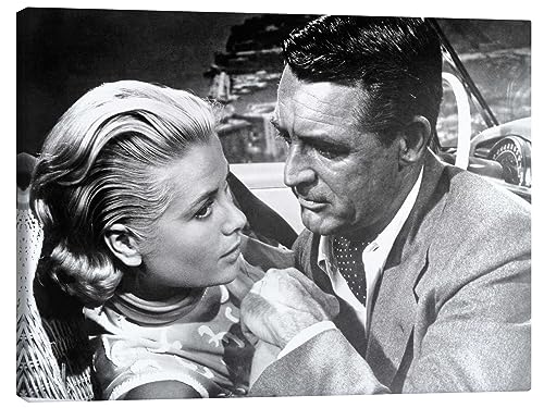 Posterlounge Cary Grant und Grace Kelly - Über die Dächer von Nizza Leinwandbild Wandbilder für jeden Raum 90 x 70 cm Schwarz-Weiß Schwarz-Weiß Fotografie Wanddeko von Posterlounge