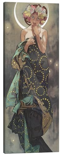 Posterlounge Der Mond und die Sterne - Der Mond I Leinwandbild von Alfons Mucha Wandbilder für jeden Raum 50 x 120 cm Braun Jugendstil Wanddeko von Posterlounge