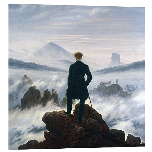 Posterlounge Der Wanderer über dem Nebelmeer Acrylglasbild von Caspar David Friedrich 30 x 30 cm Blau Romantik Wanddeko von Posterlounge