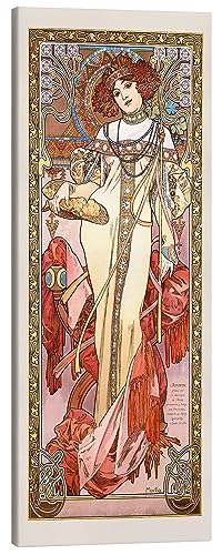 Posterlounge Die Vier Jahreszeiten - Herbst Leinwandbild von Alfons Mucha 50 x 120 cm Orange Jugendstil Wanddeko von Posterlounge