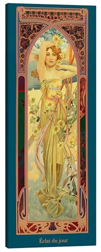 Posterlounge Die Vier Tageszeiten - Tagesschein (Éclat du jour) Leinwandbild von Alfons Mucha 50 x 120 cm Petrol Jugendstil Wanddeko von Posterlounge