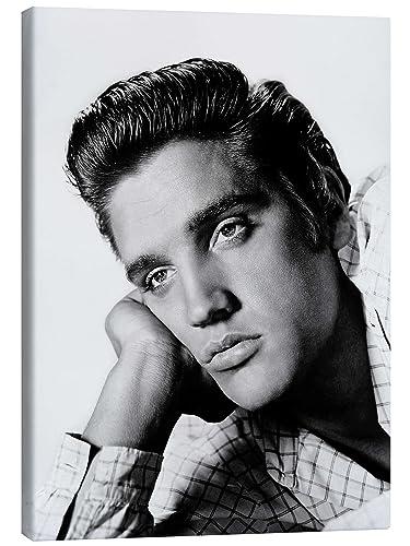 Posterlounge Elvis Presley 1956 Leinwandbild Wandbilder für jeden Raum 90 x 120 cm Schwarz-Weiß Schwarz-Weiß Fotografie Wanddeko von Posterlounge
