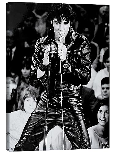 Posterlounge Elvis Presley Leinwandbild 60 x 80 cm Schwarz-Weiß Nostalgie Wanddeko von Posterlounge