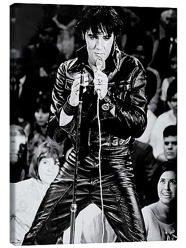 Posterlounge Elvis Presley Leinwandbild 50 x 70 cm Schwarz-Weiß Nostalgie Wanddeko von Posterlounge