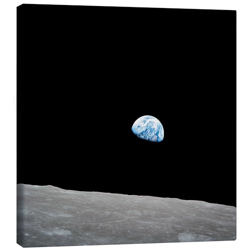 Posterlounge Erde aus der Sicht des Mondes Leinwandbild von NASA 60 x 60 cm Schwarz Weltraum Wanddeko von Posterlounge