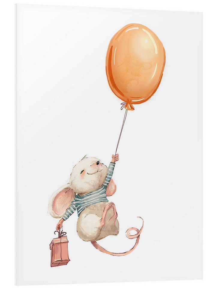 Posterlounge Forex-Bild Eve Farb, Mäuschen mit Ballon, Kinderzimmer Illustration von Posterlounge