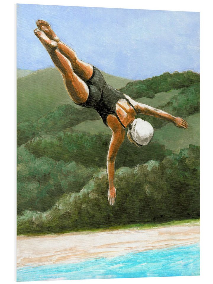 Posterlounge Forex-Bild Sarah Morrissette, Kunstspringerin über dem See, Badezimmer Maritim Illustration von Posterlounge