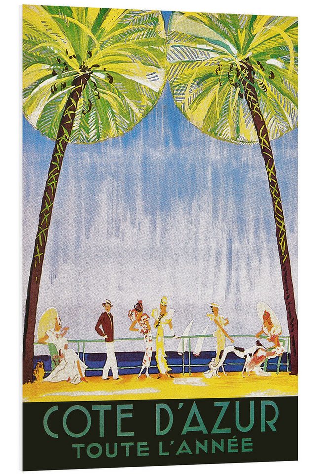 Posterlounge Forex-Bild Vintage Travel Collection, Cote D'Azur das ganze Jahr über (französisch), Vintage Illustration von Posterlounge