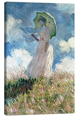 Posterlounge Frau mit Sonnenschirm nach links gewendet Leinwandbild von Claude Monet 40 x 60 cm Impressionismus Wanddeko von Posterlounge