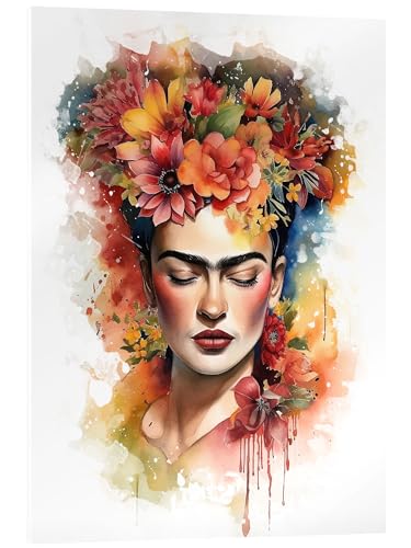 Posterlounge Frida Kahlo mit Blütenhaar Acrylglasbild von Olga Telnova Wandbilder für jeden Raum 20 x 30 cm Bunt Aquarell Malerei Wanddeko von Posterlounge