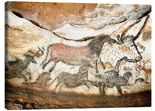 Posterlounge Höhle von Lascaux, Auerochse und Pferde Leinwandbild Wandbilder für jeden Raum 40 x 30 cm Braun Lernen & Wissen Wanddeko von Posterlounge