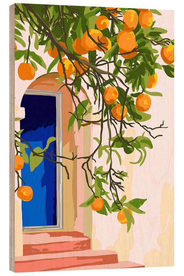 Posterlounge Holzbild 83 Oranges, Der Orangenbaum vor der Tür, Digitale Kunst von Posterlounge