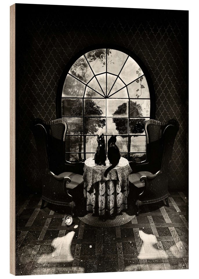 Posterlounge Holzbild Ali Gulec, Room Skull, black and white, Illustration von Posterlounge