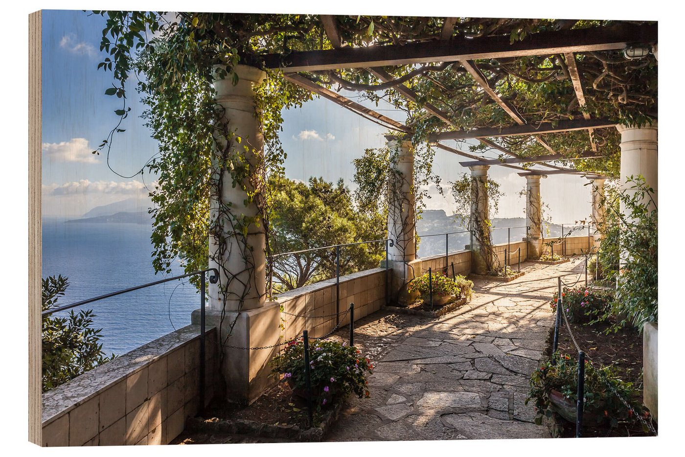 Posterlounge Holzbild Christian Müringer, Garten der Villa San Michele (Capri, Italien), Wohnzimmer Mediterran Fotografie von Posterlounge