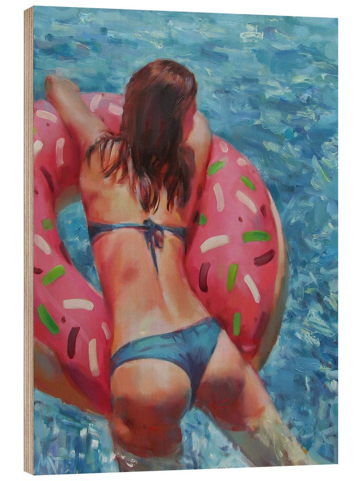 Posterlounge Holzbild Nelina Trubach-Moshnikova, Pool Donut, Badezimmer Malerei von Posterlounge