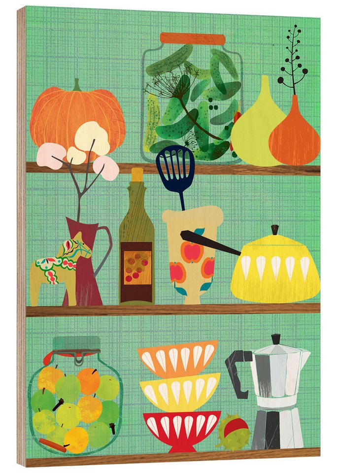 Posterlounge Holzbild Taika Tori, Küchenregal II, Küche Illustration von Posterlounge