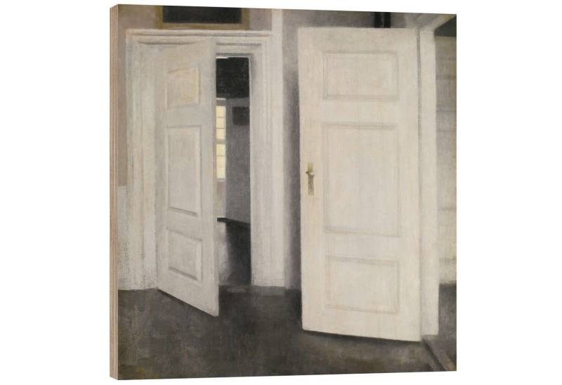 Posterlounge Holzbild Vilhelm Hammershøi, Weiße Türen, Malerei von Posterlounge