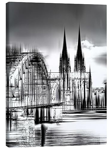Posterlounge Kölner Skyline in Schwarz/Weiß Leinwandbild von Städtecollagen Wandbilder für jeden Raum 60 x 80 cm Schwarz-Weiß Collage Wanddeko von Posterlounge