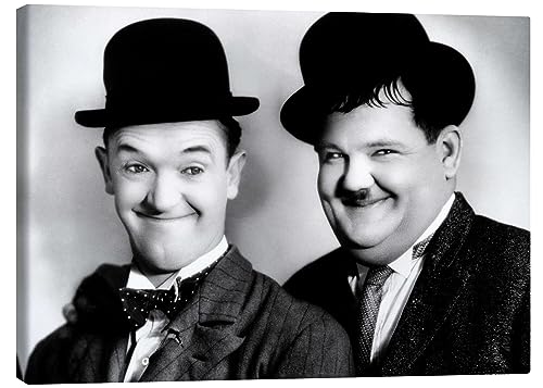 Posterlounge Laurel & Hardy II Leinwandbild 130 x 100 cm Schwarz-Weiß Schwarz-Weiß Fotografie Wanddeko von Posterlounge