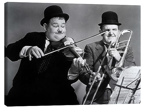 Posterlounge Laurel und Hardy I Leinwandbild 70 x 50 cm Schwarz-Weiß Stars & Prominente Wanddeko von Posterlounge