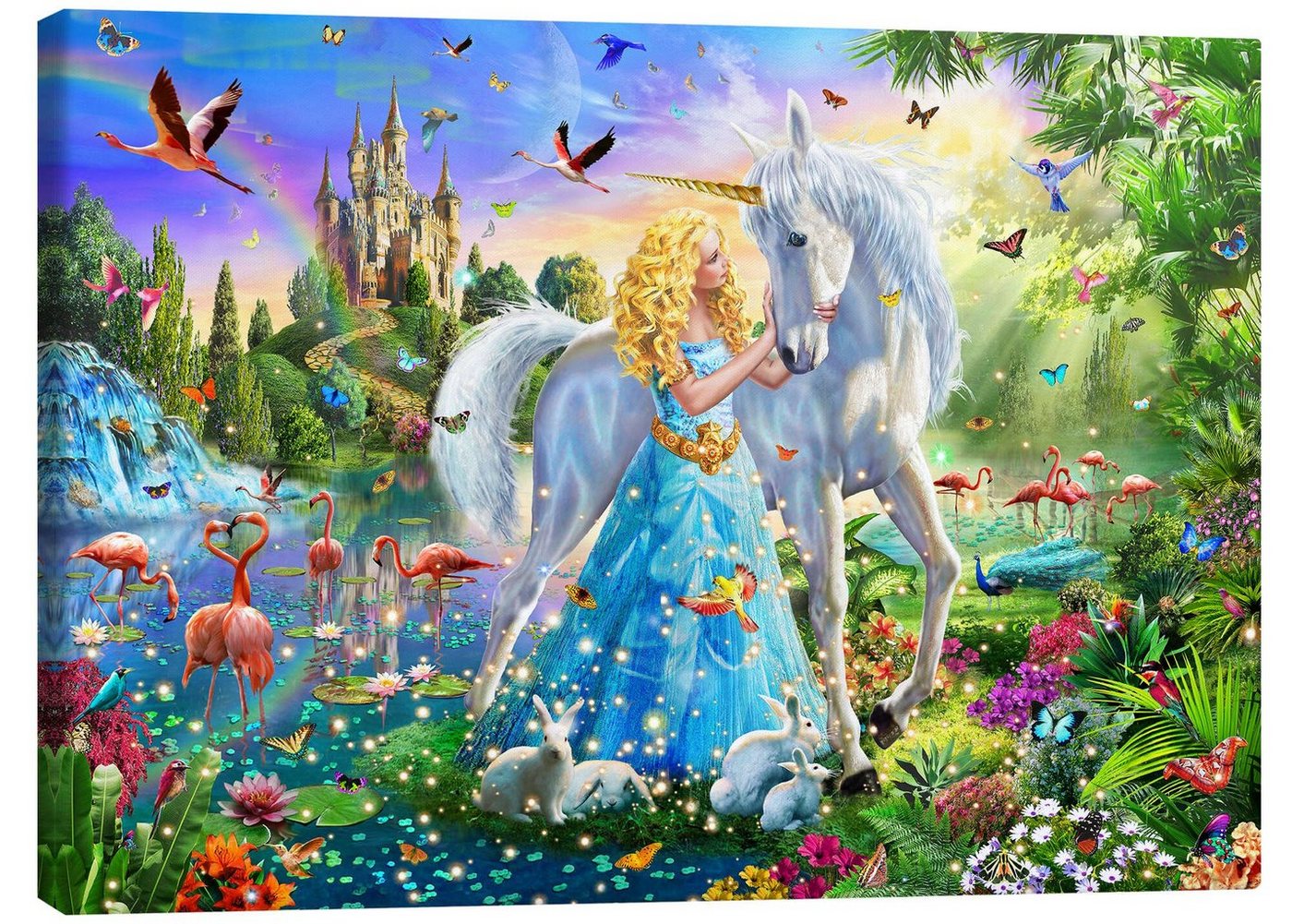 Posterlounge Leinwandbild Adrian Chesterman, Die Prinzessin, das Einhorn und das Schloss, Jungenzimmer Illustration von Posterlounge