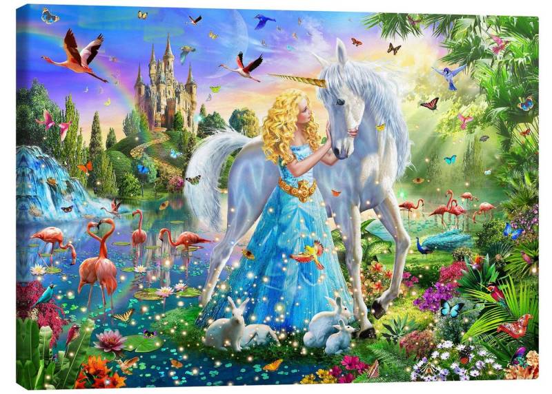 Posterlounge Leinwandbild Adrian Chesterman, Die Prinzessin, das Einhorn und das Schloss, Jungenzimmer Kindermotive von Posterlounge