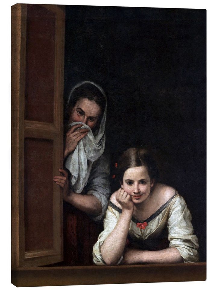 Posterlounge Leinwandbild Bartolomé Esteban Murillo, Mädchen am Fenster, Malerei von Posterlounge