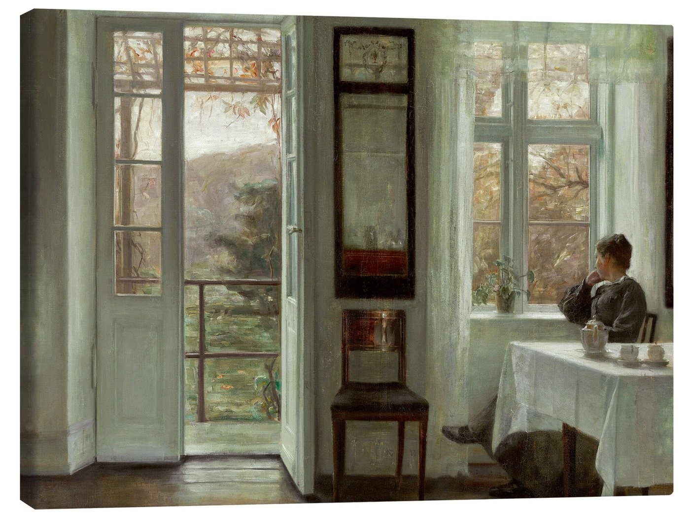 Posterlounge Leinwandbild Carl Holsøe, Frau des Künstlers an einem Fenster, Malerei von Posterlounge