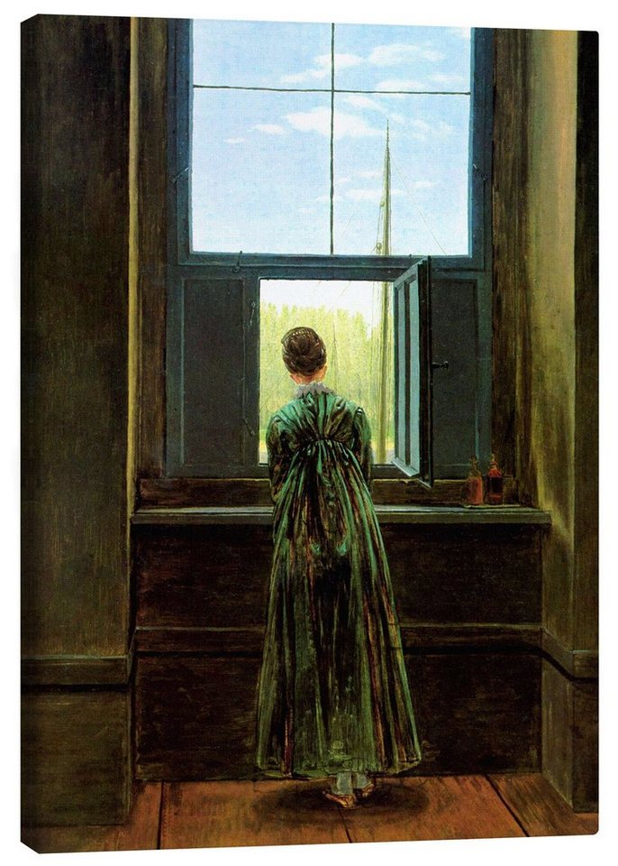 Posterlounge Leinwandbild Caspar David Friedrich, Frau am Fenster, Malerei von Posterlounge