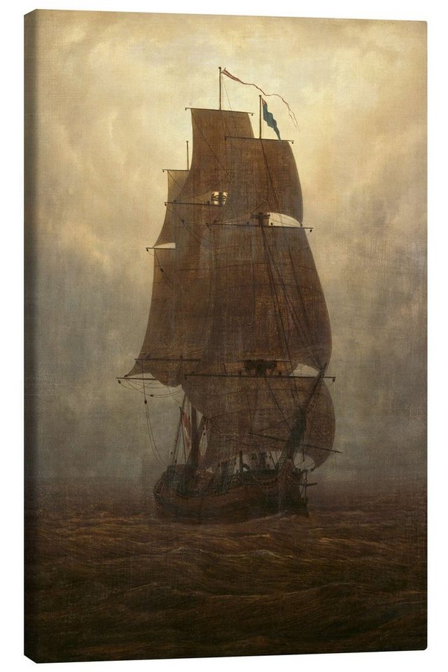 Posterlounge Leinwandbild Caspar David Friedrich, Segelschiff im Nebel, Badezimmer Maritim Malerei von Posterlounge