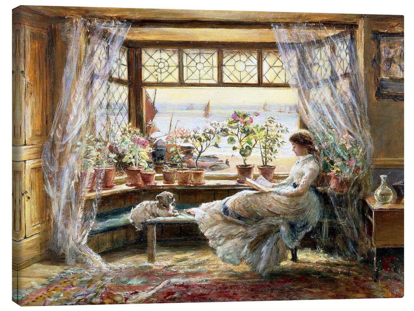 Posterlounge Leinwandbild Charles James Lewis, Lesende am Fenster, Illustration von Posterlounge