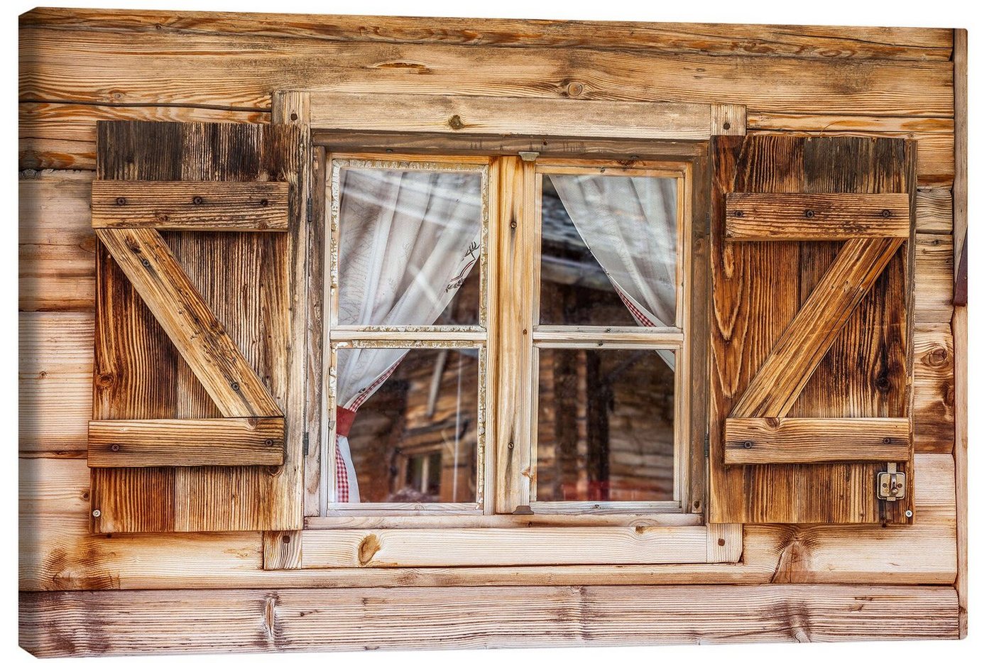 Posterlounge Leinwandbild Christian Müringer, Fenster einer Almhütte in Südtirol (Italien), Rustikal Fotografie von Posterlounge