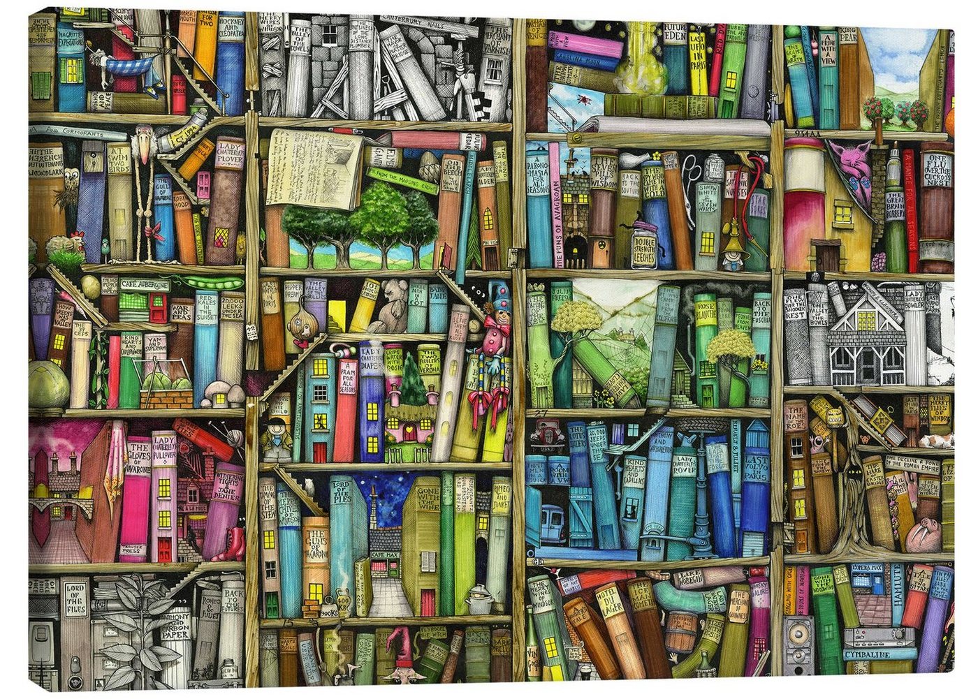 Posterlounge Leinwandbild Colin Thompson, Bücherregal, Digitale Kunst von Posterlounge