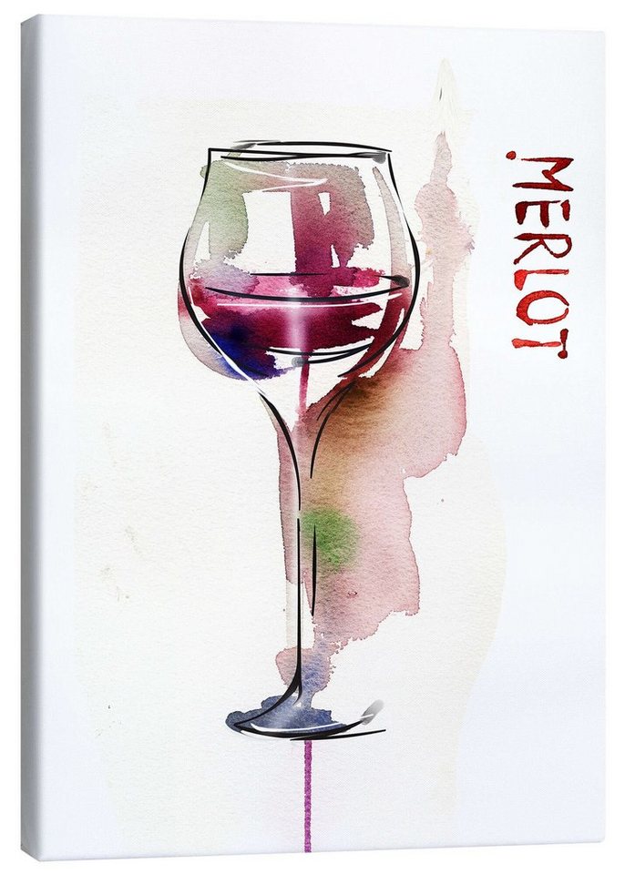 Posterlounge Leinwandbild Editors Choice, Ein Glas Merlot, Wohnzimmer Modern Malerei von Posterlounge