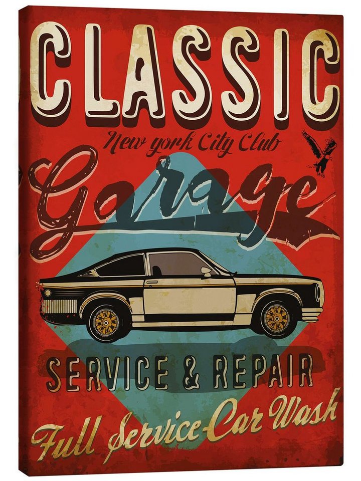 Posterlounge Leinwandbild Editors Choice, Klassische Garage, Illustration von Posterlounge