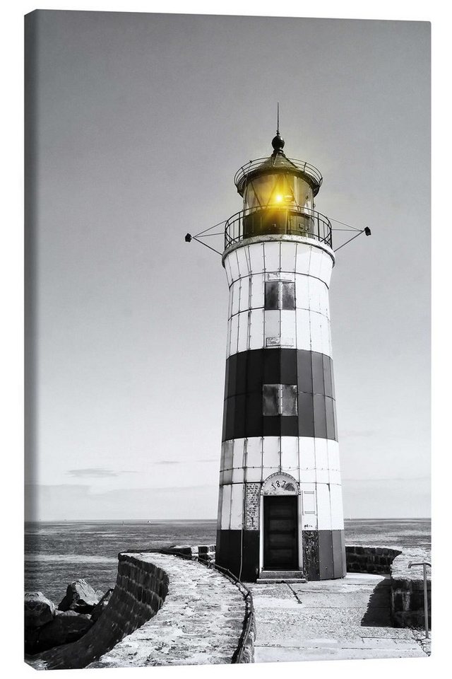 Posterlounge Leinwandbild Editors Choice, Leuchtturm mit gelbem Licht, Badezimmer Maritim Fotografie von Posterlounge