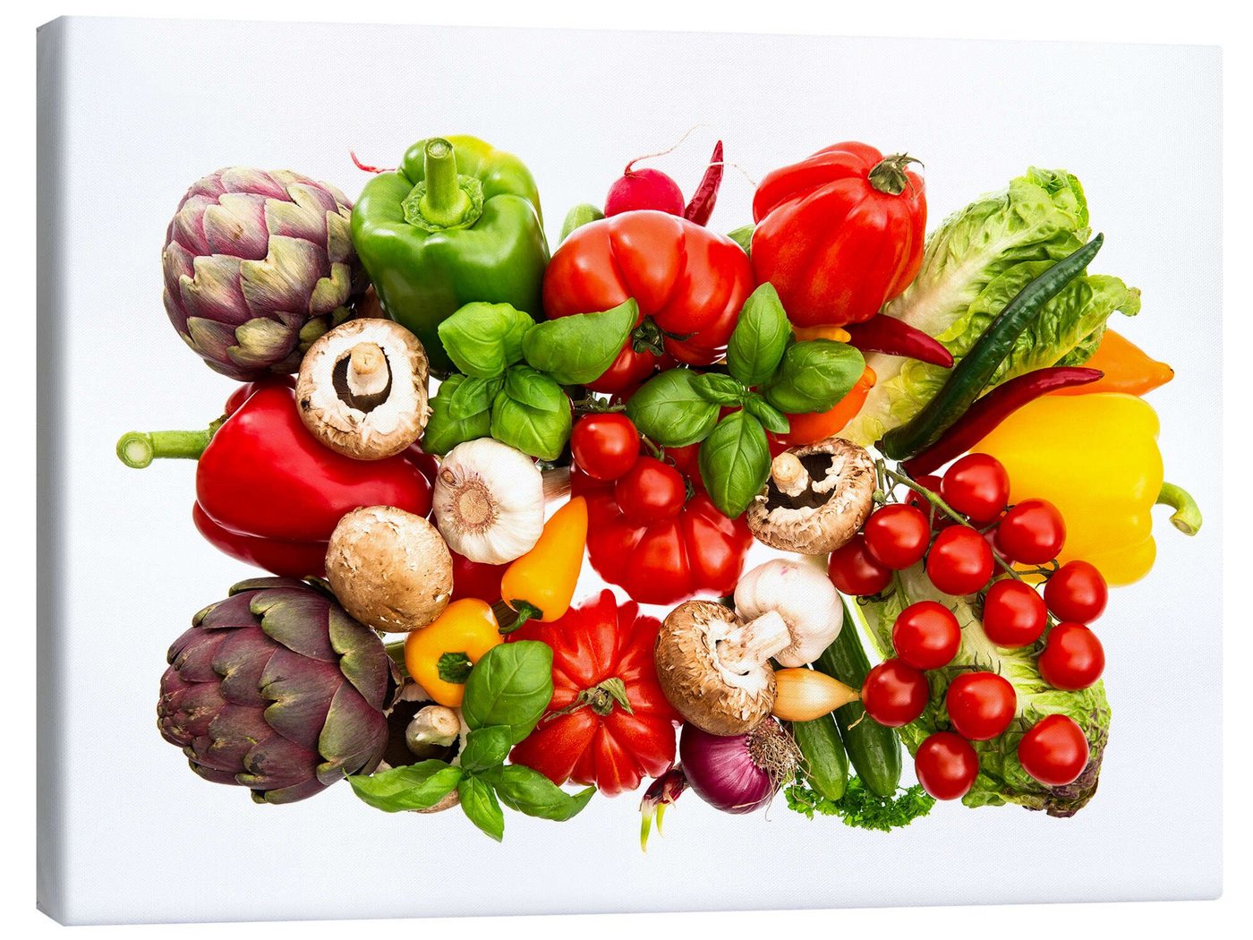 Posterlounge Leinwandbild Editors Choice, frisches Gemüse und Kräuter auf Weiß, Küche Fotografie von Posterlounge