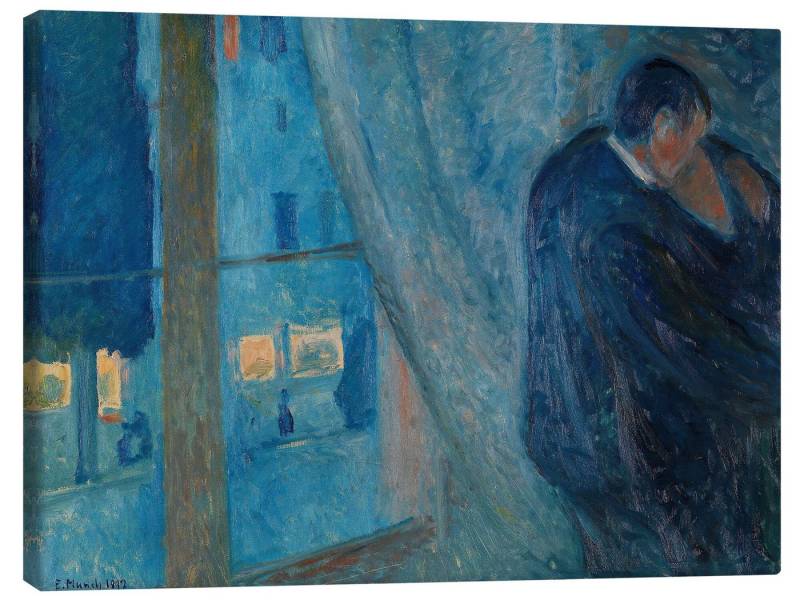 Posterlounge Leinwandbild Edvard Munch, Der Kuss am Fenster, Schlafzimmer Malerei von Posterlounge