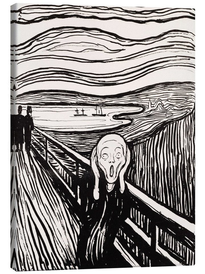 Posterlounge Leinwandbild Edvard Munch, Der Schrei s/w, Malerei von Posterlounge