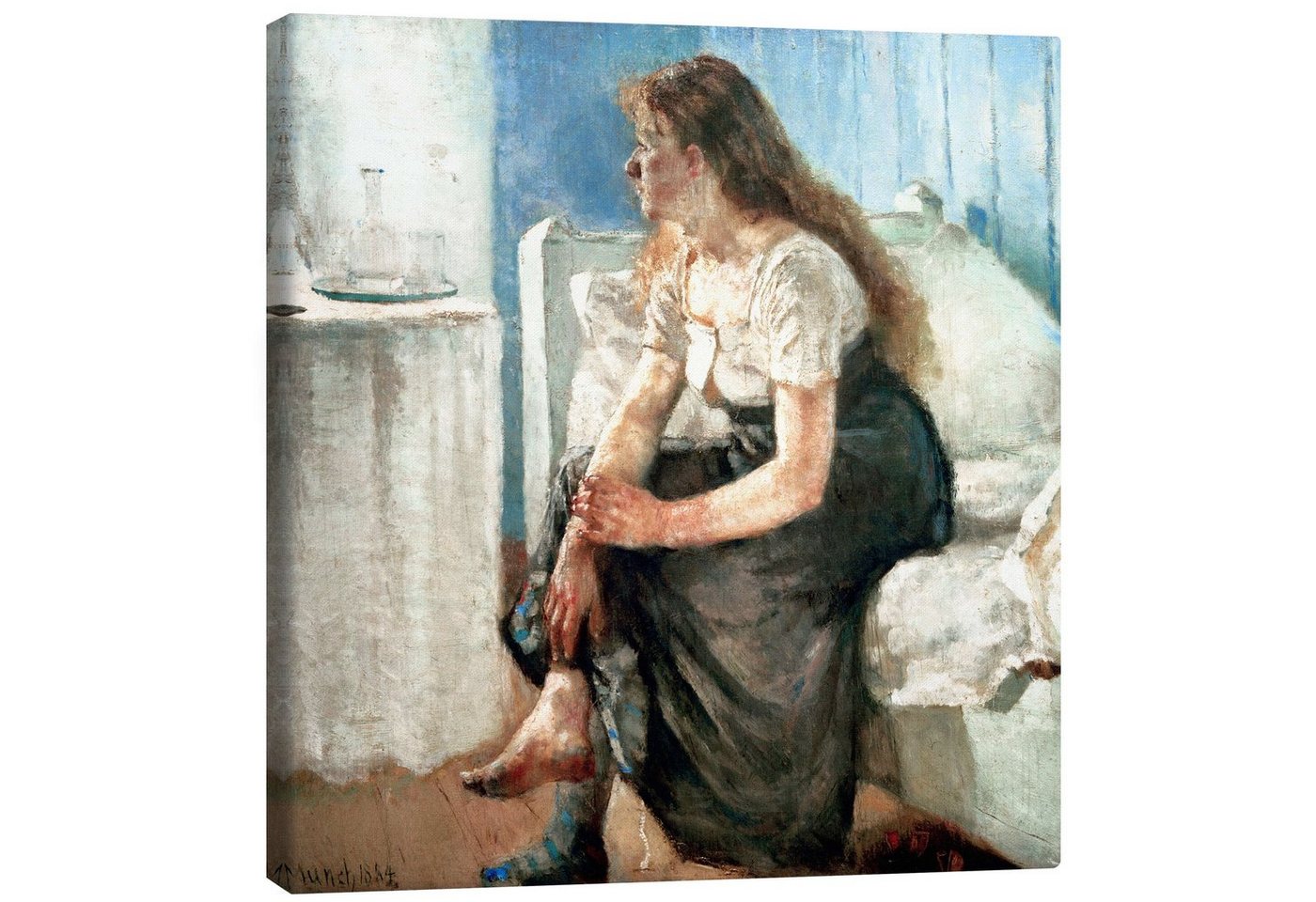 Posterlounge Leinwandbild Edvard Munch, Mädchen auf dem Bett, Malerei von Posterlounge