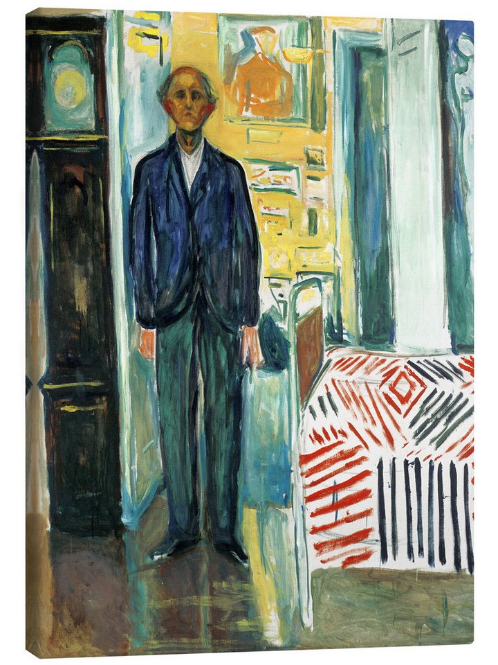 Posterlounge Leinwandbild Edvard Munch, Selbstbildnis zwischen Uhr und Bett, Malerei von Posterlounge