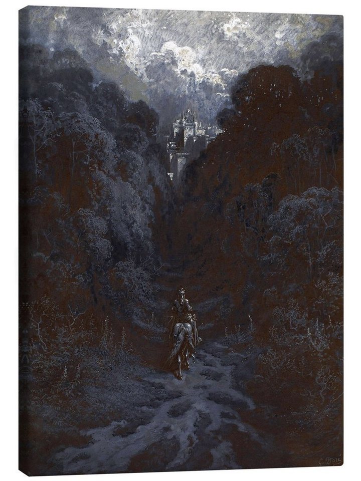 Posterlounge Leinwandbild Gustave Doré, Sir Lancelot nähert sich dem Schloss von Astolat, Malerei von Posterlounge