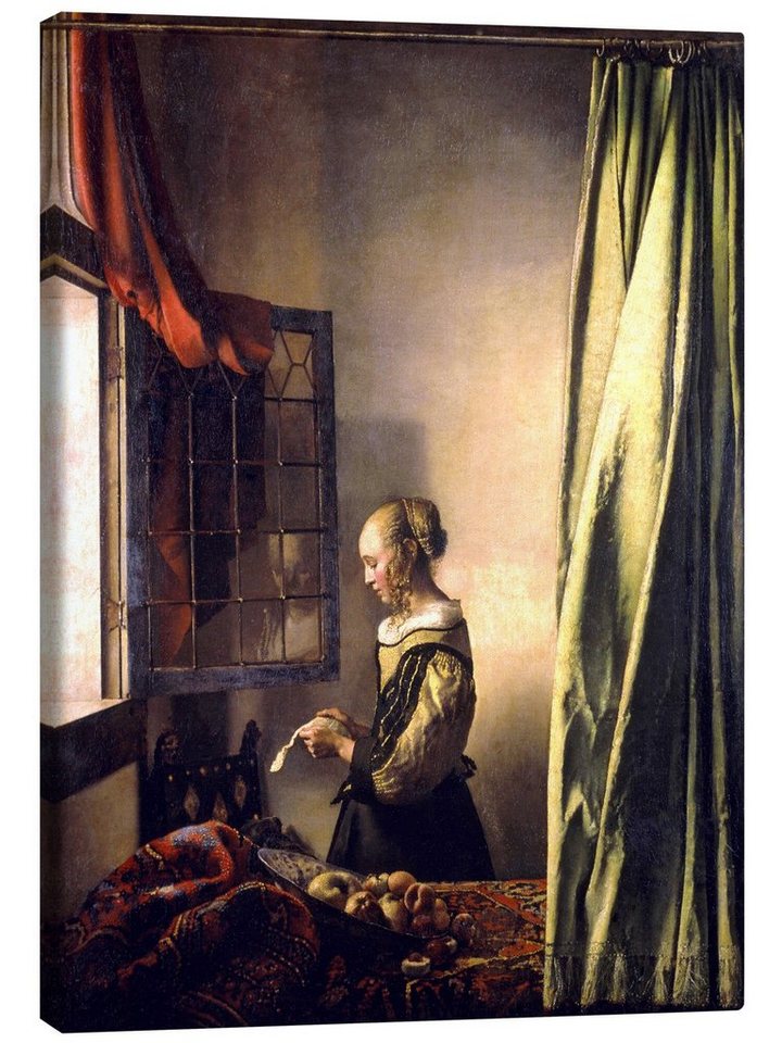 Posterlounge Leinwandbild Jan Vermeer, Brieflesendes Mädchen am offenen Fenster, Malerei von Posterlounge