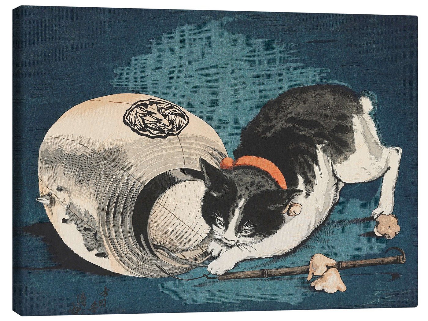 Posterlounge Leinwandbild Kobayashi Kiyochika, Katze und Lampion, Malerei von Posterlounge
