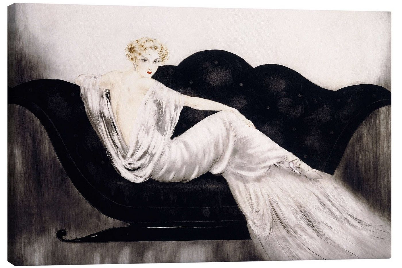 Posterlounge Leinwandbild Louis Icart, Das Sofa, Wohnzimmer Vintage Malerei von Posterlounge