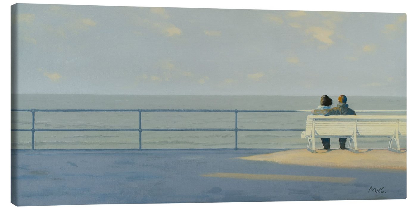 Posterlounge Leinwandbild Mark van Crombrugge, Bank am Meer, Flur Maritim Malerei von Posterlounge
